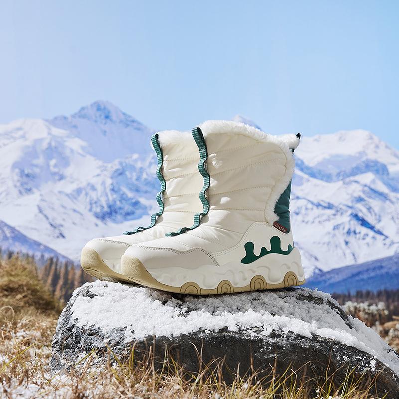 Anta Kids Trendy Fashion Thickened Warm Non-Slip High-Top Boots Kids Boots Mud-Gray Sage-Green Ivory-White A22446927-3