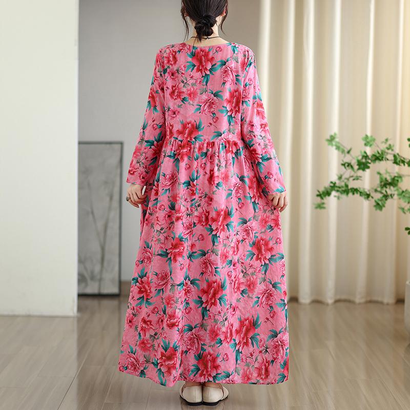 

DIMANAF Новое 2025 Женское Большого Размера Весеннее Длинное Платье Свободное Базовое Винтажное Оверсайз Длинный Рукав Макси Цветочное 2XL