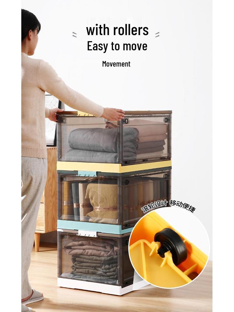 Portable Transparent Plastic Storage Box for Clothes and Toys, Foldable Wardrobe Drawer Organizer