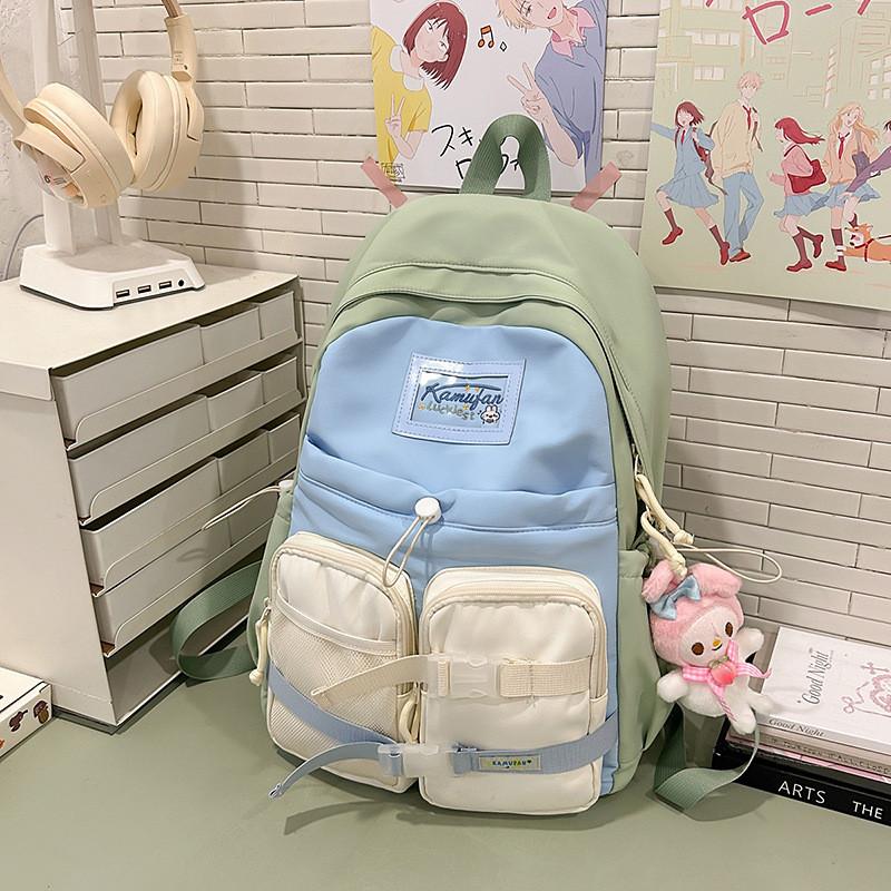 Nylon Student Backpack For Girls With Breathable Design And Geometric Pattern For School And Daily Use