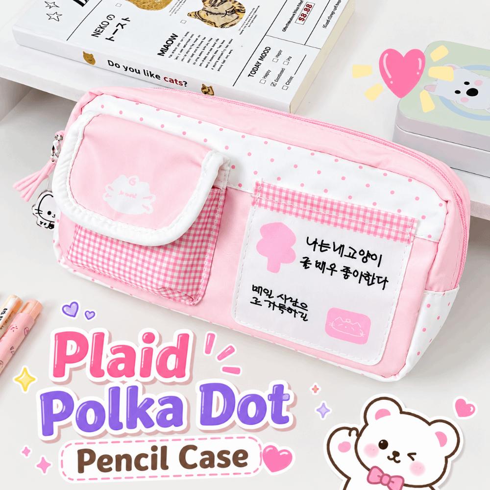 Cat Print Pen Bag Pink White Pencil Pouch Durable Stationery Organizer School Supplies