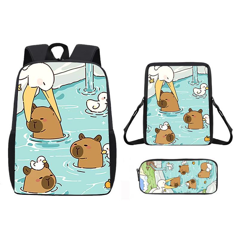 Cartoon Capybara Pattern Backpack Shoulder Bag Pencil Case Three Piece Set