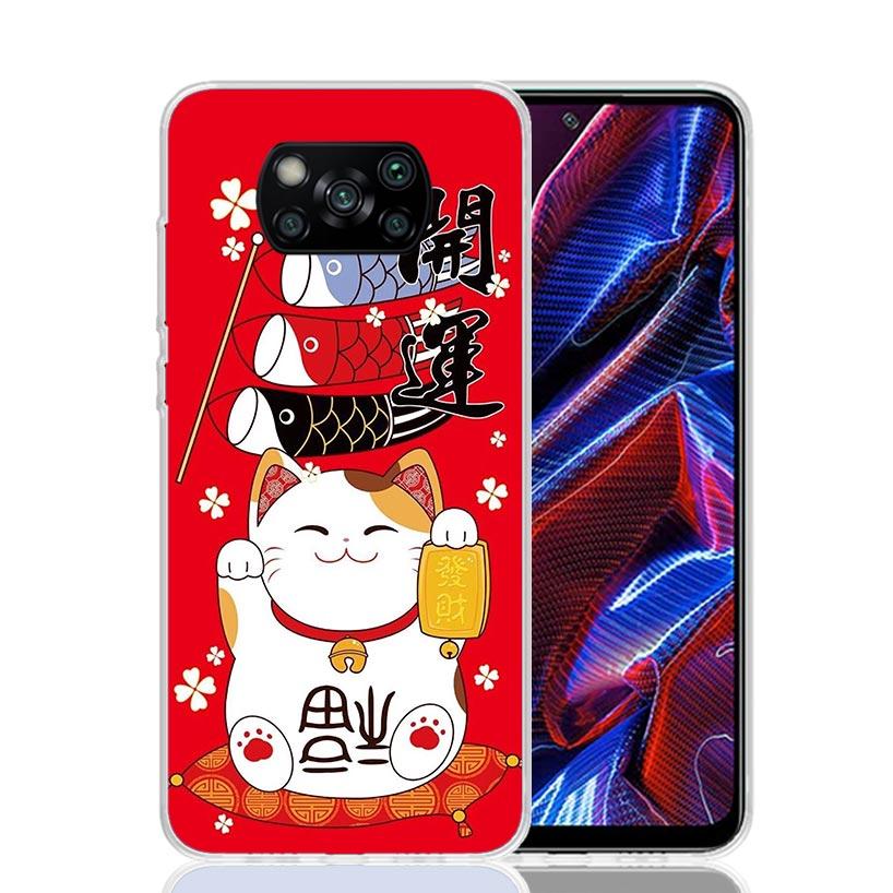 Lucky Cat Maneki Neko Japanese Phone Case For Xiaomi Poco X7 X6 X5 Pro F7 Ultra Redmi 15C 15 13 13C 12 12C 10 10A 10C 9 9A 9C 9T
