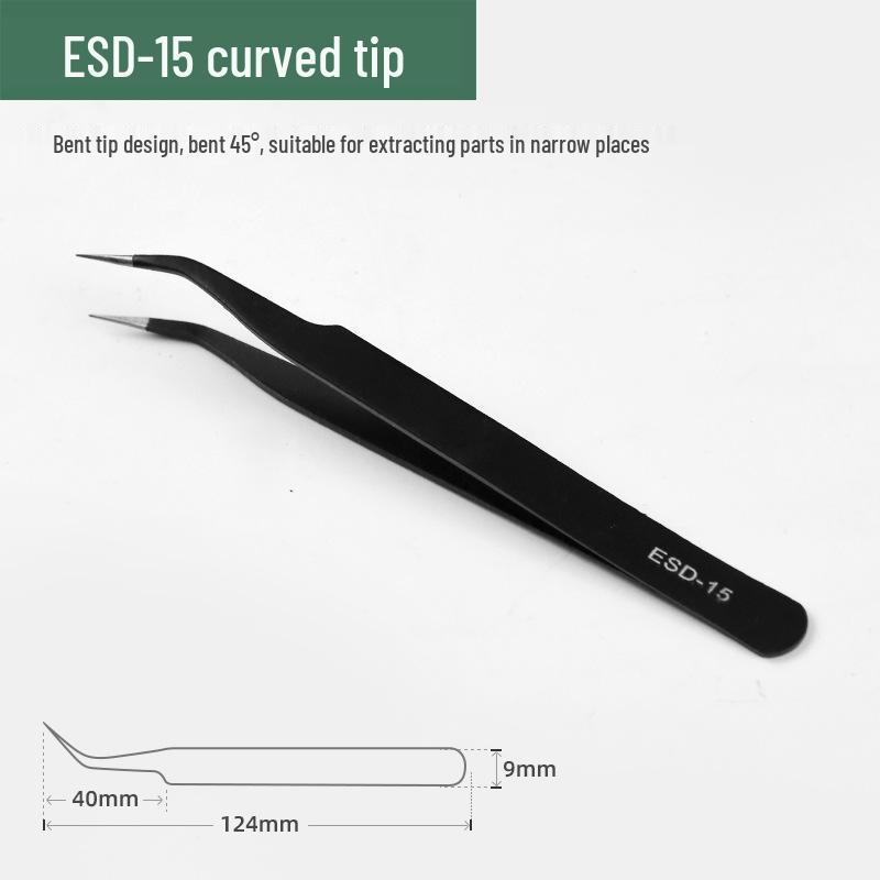 Black Stainless Steel Antistatic Precision Tweezers for Eyelash Extensions and Bird's Nest Plucking.