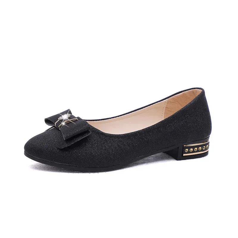 Fashion Korean casual shallow mouth single shoe women's summer new item bow frosted low heel rhinestone fashionable women's shoes