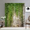 2Pc Home Decoration Curtains, Green Leaf Plant Background Wall, Modern Printed Curtain With Pole Bag, Kitchen, Coffee Shop