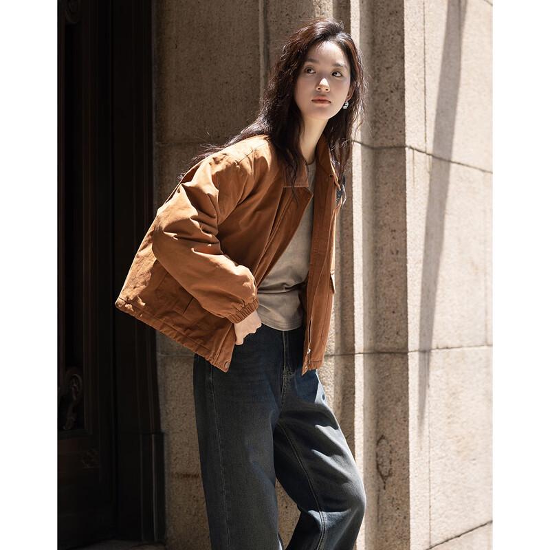 Demana Women s Caramel Double-Breasted Warm Casual Coat L