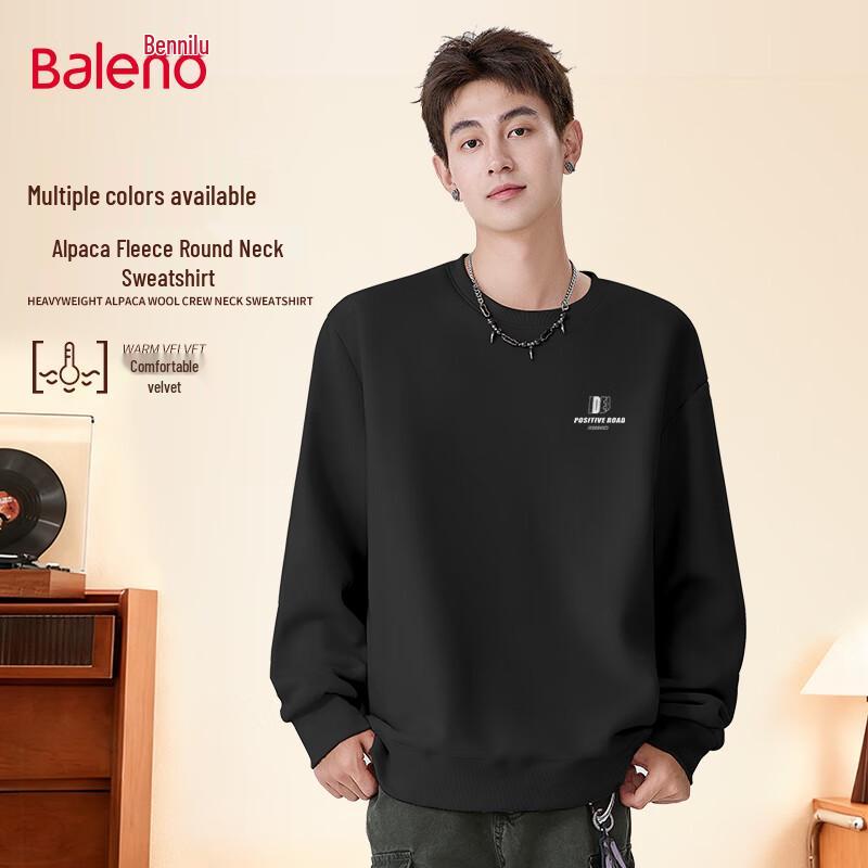 Baleno Men's Winter Fleece Lined Letter Graphic Round Neck Sweatshirt