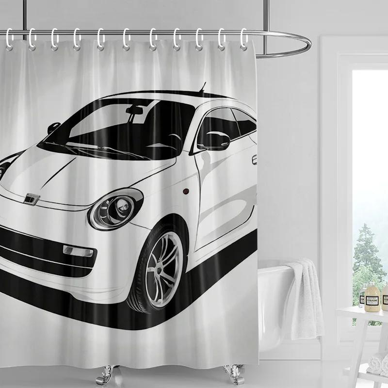 Tenda da Doccia con Motivo Auto Tenda Impermeabile per Separazione Bagno Ganci per Tenda da Doccia per Bagno