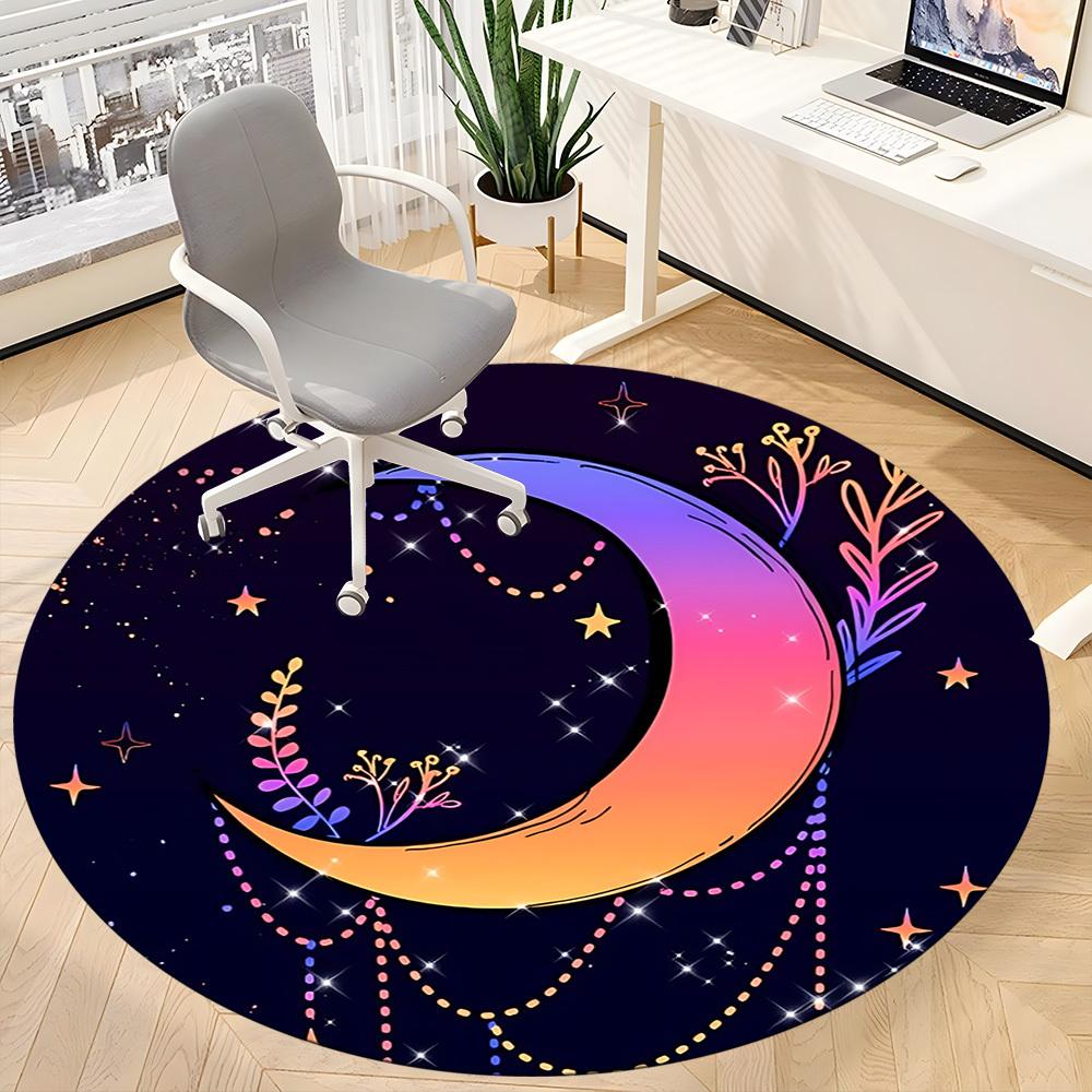 1pc Moon Stars Office Round Area Rug, Under Office Chairs Bedroom Living Room Home Decor, Room Deco, Available In Various Sizes