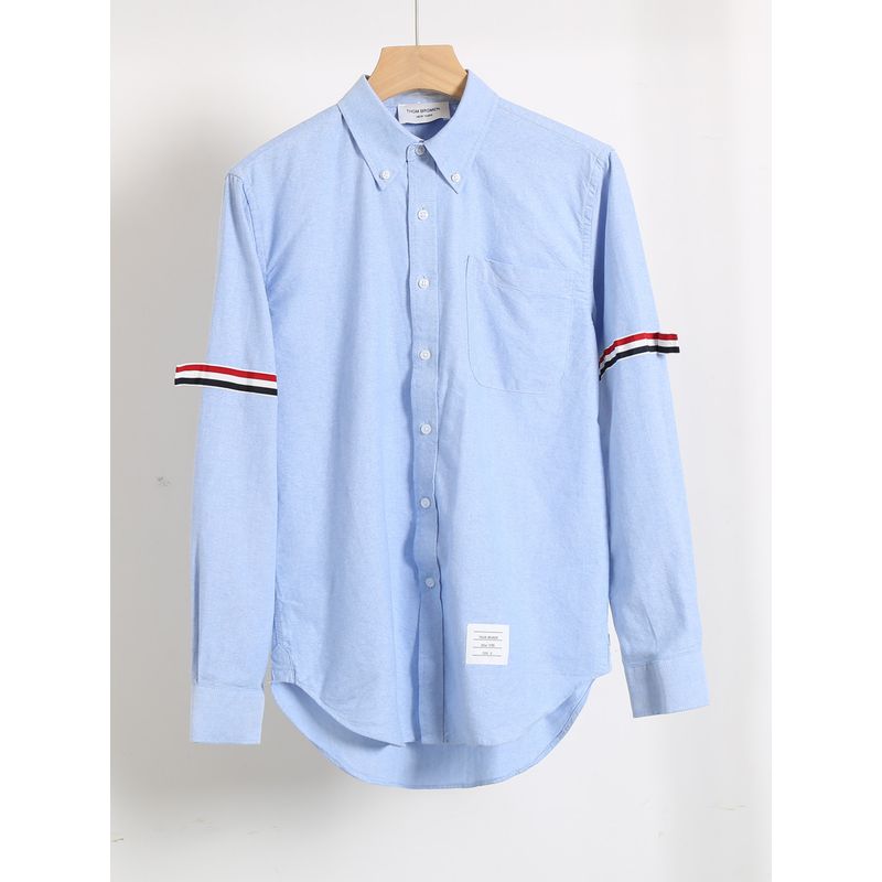 White Shirt for Men and Couples, Spring and Summer Pure Cotton Oxford Fabric, Business Casual Four-Stripe Tape, Plus-Size Long-Sleeve Shirt for Women