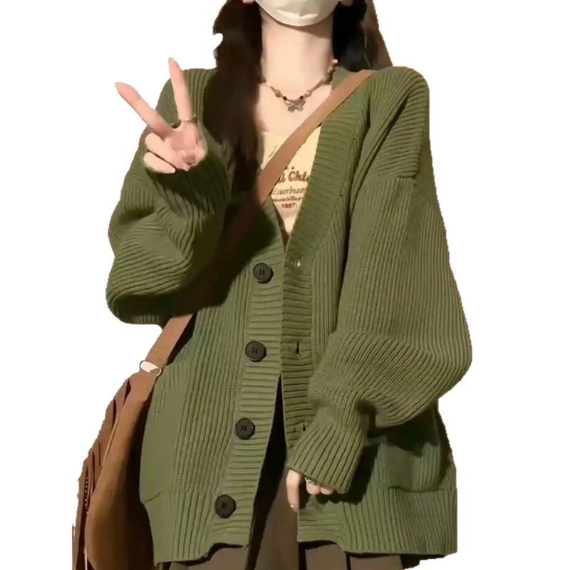 Womens Knit Cardigan Vintage Style Loose Fit Single Breasted