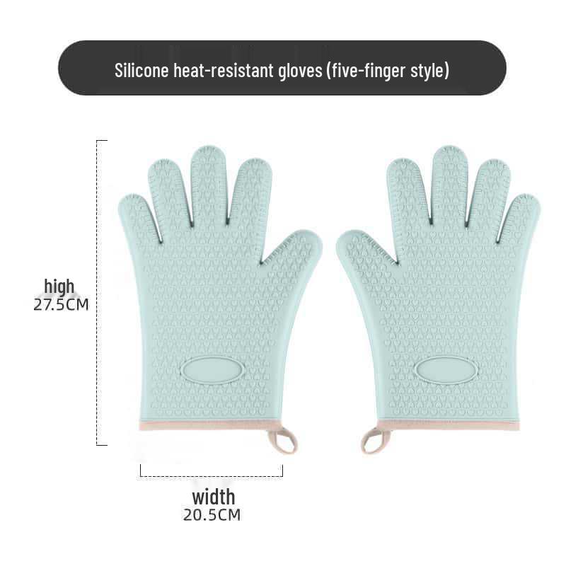 Hitzebeständige Silikon-Ofenhandschuhe: Fünf-Finger-Verbrühschutz, verdickt für Hochtemperatur-Backen und Mikrowellengebrauch.