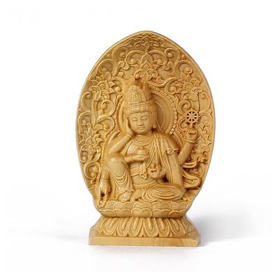 Buddhist Statue of Nyoirin Kannon Carved from Boxwood Car Ornament Protection from Good Benefits Bodhisattva, (height Approx. 7cm) [Mini Type]
