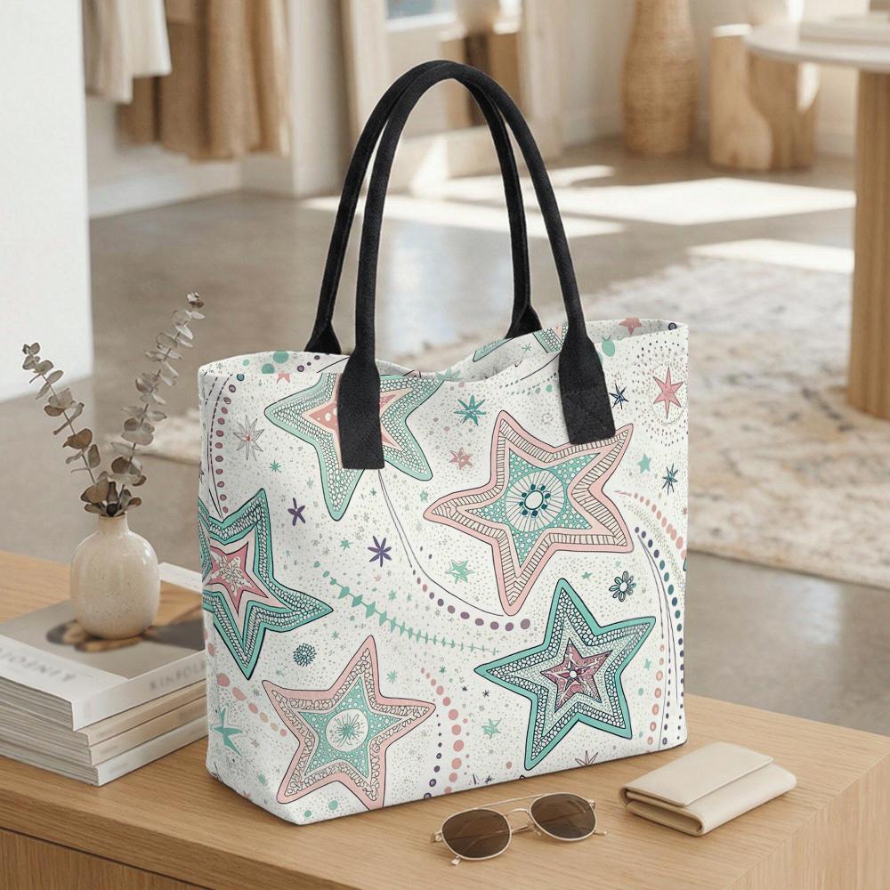  Boho Star Pattern Tote Bag Casual Large Capacity Handbag for Daily Use