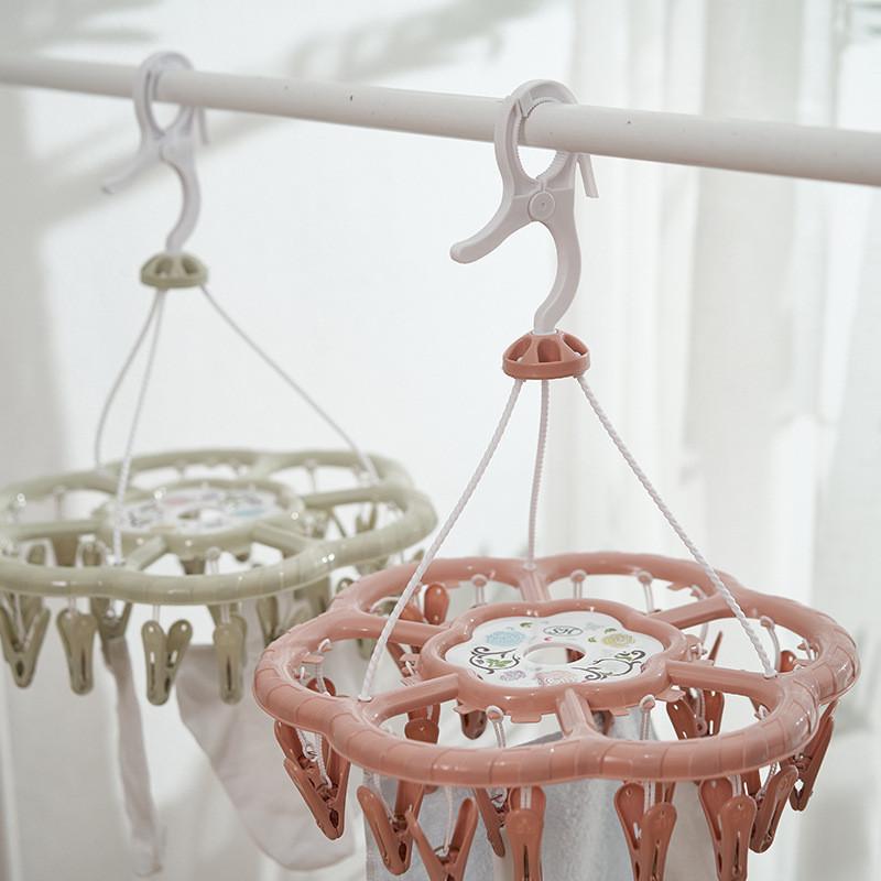 Durable Plastic Circular Clothes Drying Rack With 24 Clips For Socks And Underwear