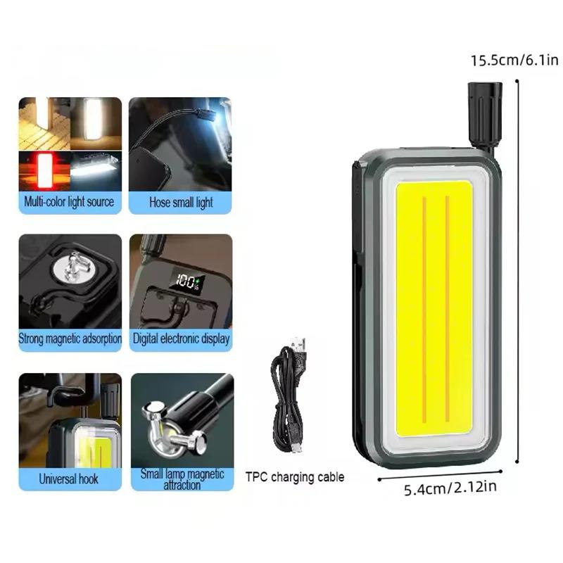 USB Rechargeable Magnetic Work Light with 360° Flexible Hose and Digital Display for Multifunctional Car Inspection