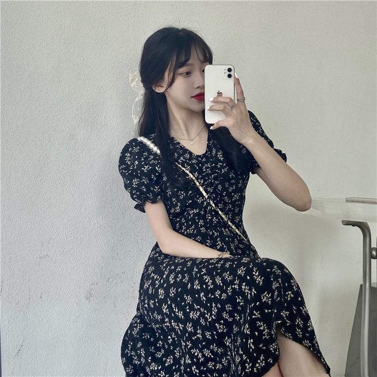 2024 Elegant Floral Midi Dress: Slimming A-Line with Waist-Cinched, Tummy-Concealing Design