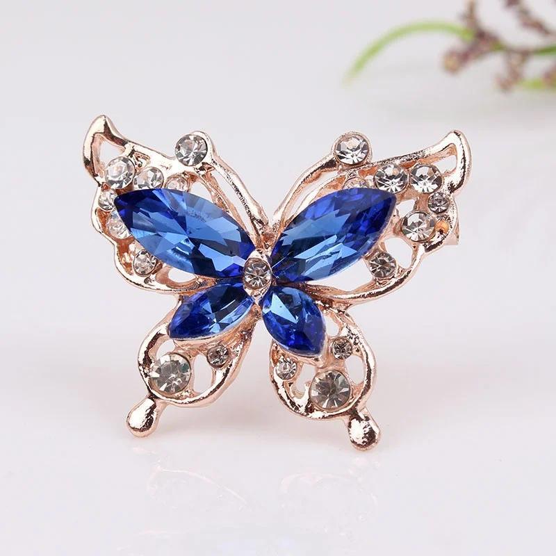 Elegant Jewelry Blue Color Butterfly Brooches For Women Rhinestone Painted Brooch Vintage Pin Alloy Corsage Ladies Wedding Gifts