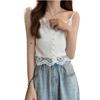 Korean-French Lace Patchwork Knit Camisole - Women's Trendy High Waist Short Top (Summer 2026)