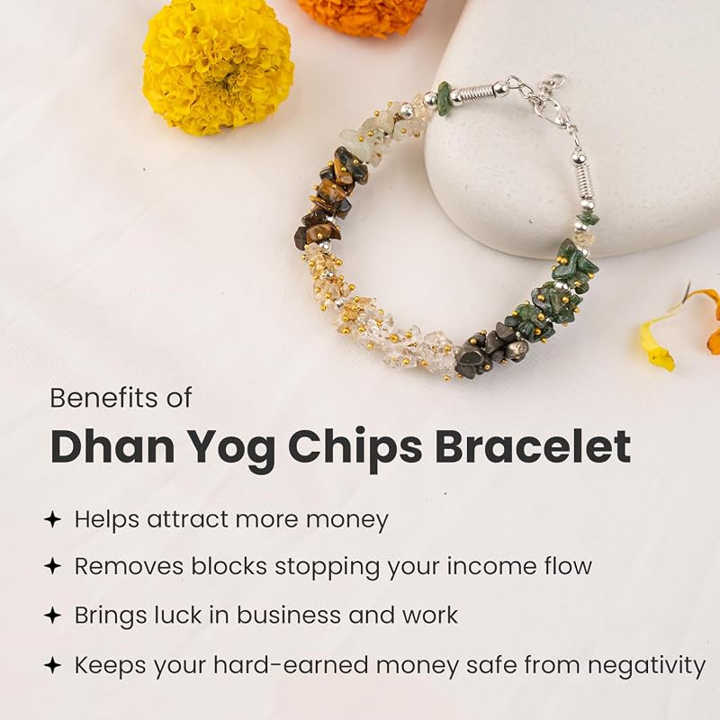 Astrotalk Dhan Yog Chips Bracelet | Pyrite, Jade, Tiger Eye, Citrine, Clear Quartz, Green Aventurine Bracelet for Wealth