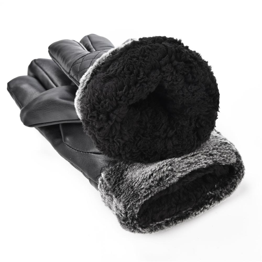 Autumn And Winter Men'S Pu Washed Leather Simulation Leather Fur Gloves Keep Warm Outdoor Cycling Manufacturers Wholesale Keep Warm Thicker