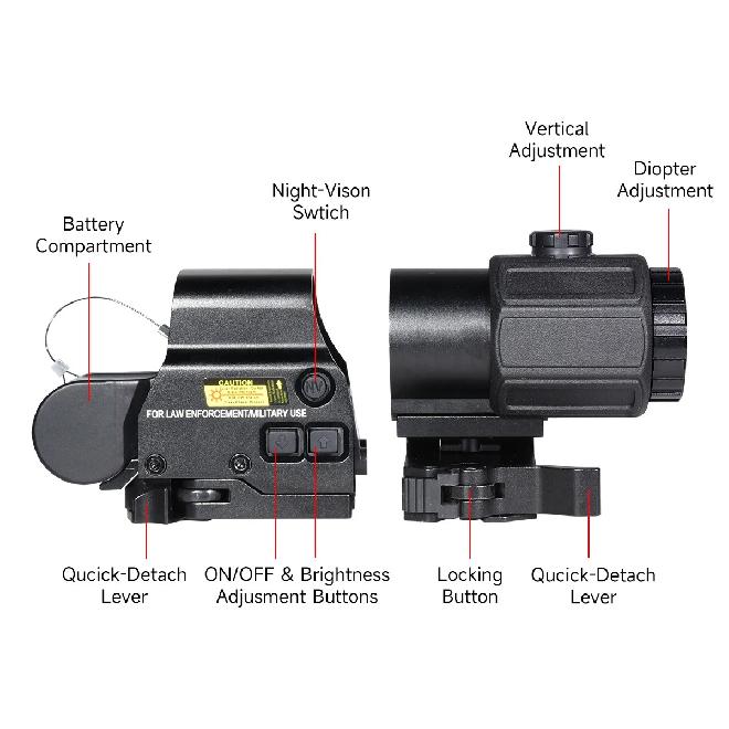 Eot**h G45 5X Magnifier Sight Scope G33 G43 3X Folding Side Flip Magnifiers Tactical Combo Hunting Amplify Adjustable Scopes