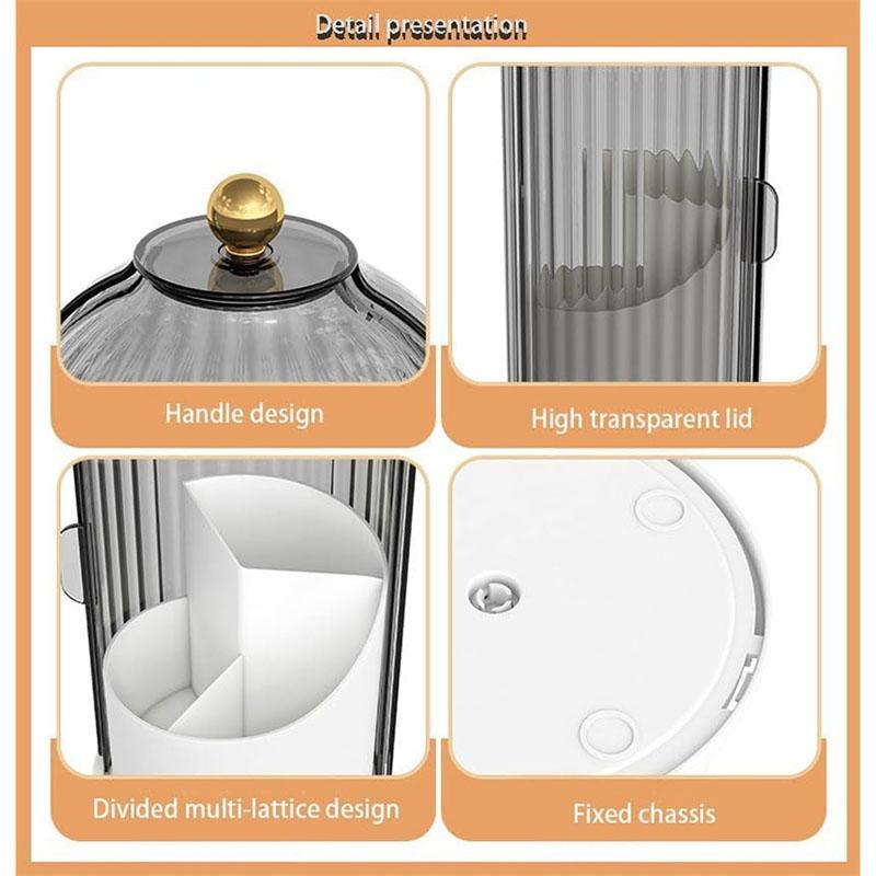 360° Rotating Makeup Brushes Holder with Lid Dustproof 3 Compartment Design Makeup Brushes Organizer Box for Vanity Countertop