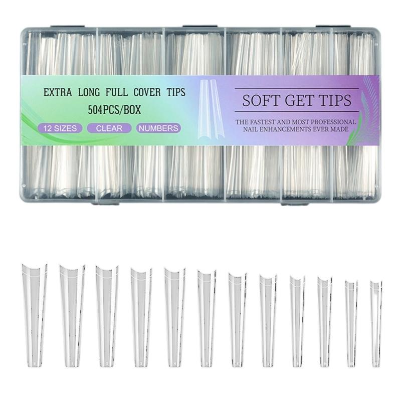 504Pcs/set Transparent Artificial Nail Kit Full Coverage Tips For Gel Extension Manicure Home Salon Application