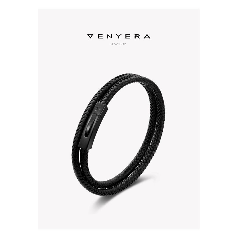 

6 мм Натуральная коровья кожа Бусины удачи Винтажное плетение Натуральная кожа Необычный Минималистичный Подарок для мужчин и женщин Парные браслеты Black-black buckle net hand circumference 19cm