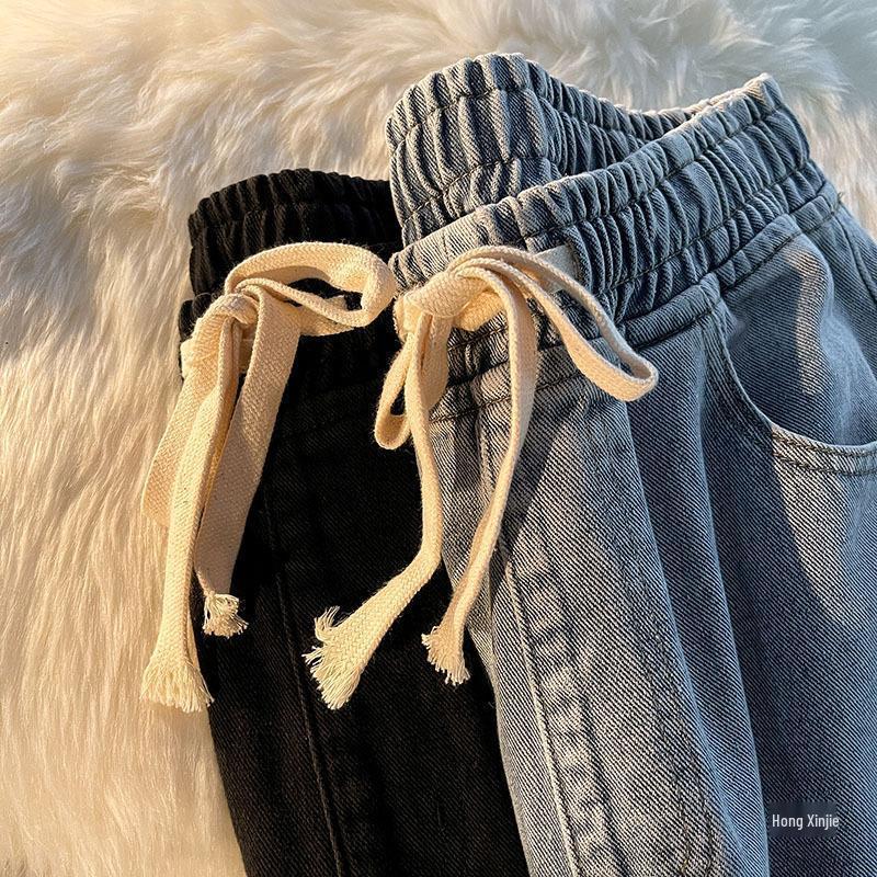 Modische Damen-Jeans mit weitem Bein und elastischem Bund: Locker, Dünn, Tunnelzug-Stil für Frühling & Sommer 2024