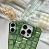 Stereoscopic Green Woven Plaid Convexity Soft Transparent Cube Pattern Cover Phone Case for IPhone 11 12 13 14 15 16 17 Pro Max