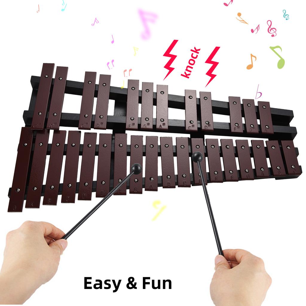 30 Not Glockenspiel Katlanabilir Ksilofon Ahşap Çerçeve 5mm Kalınlık Alüminyum Çubuklar Perküsyon Müzikal