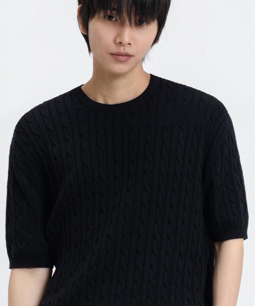 LEMAIN SECOND Oversized Washable Crew Neck Cable Short Sleeve Knit_5 Colors