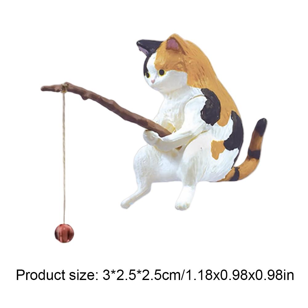 Fishing Cat Ornaments Fish Landscaping Aquarium Decoration Cartoon Cat Statue Fishing Figure Fisherman Figurine Home Car Interio