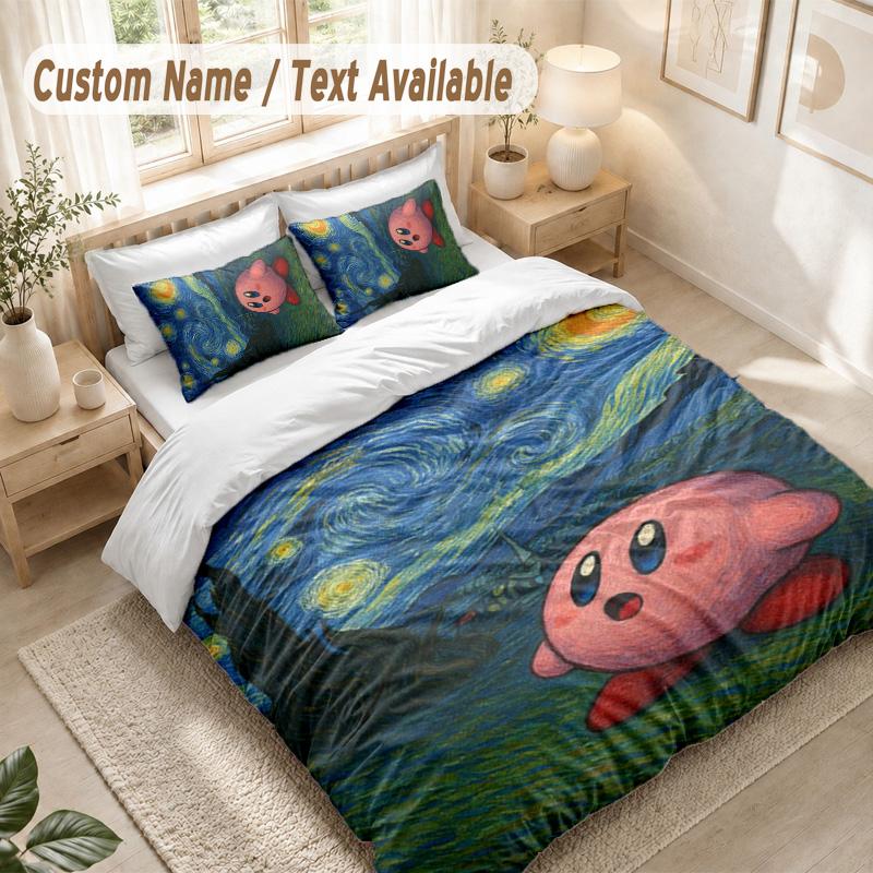Kirby Bedding Set, 1 Duvet Cover & 2 Pillowcases Soft Comfortable Bedroom Home Textile Decor