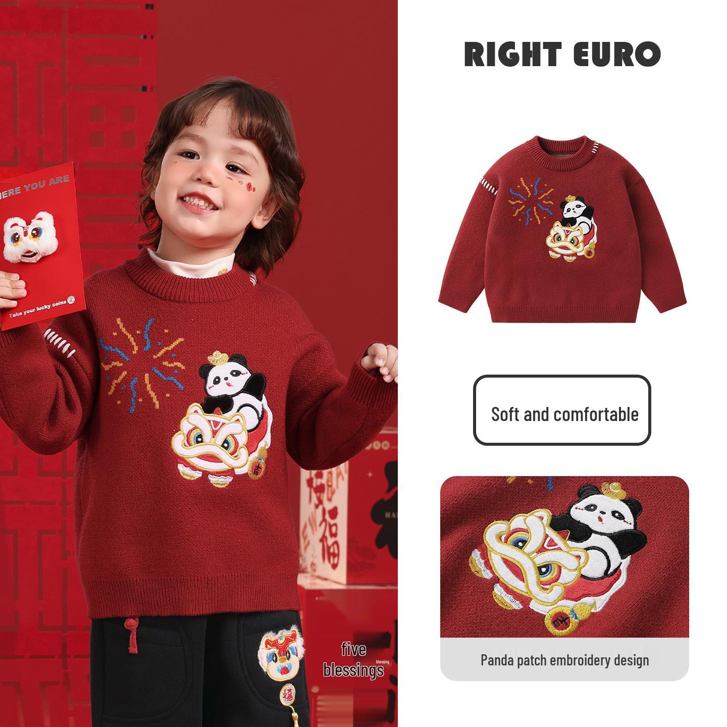 

Boys Red New Year Pullover Sweater - Autumn/Winter Knitwear for Kids 90 cm червоний