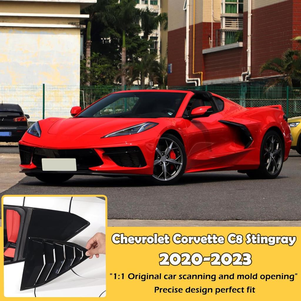Rear Side Window Louver Cover Compatible with Corvette C8 Stingray 2020-2023, Side Window Louvers Air Vent Shades Cover Trim, Rear Quarter Window