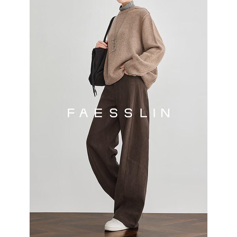 FAESSLIN Women s Retro Corduroy Wide-Leg Curved Trousers M