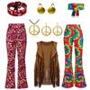 Hippie Disco 60s 70s Cosplay Costume Women Peace Love Girls Hip Indian Tassels Hippie Vest Cardigan Halloween Carnival Party