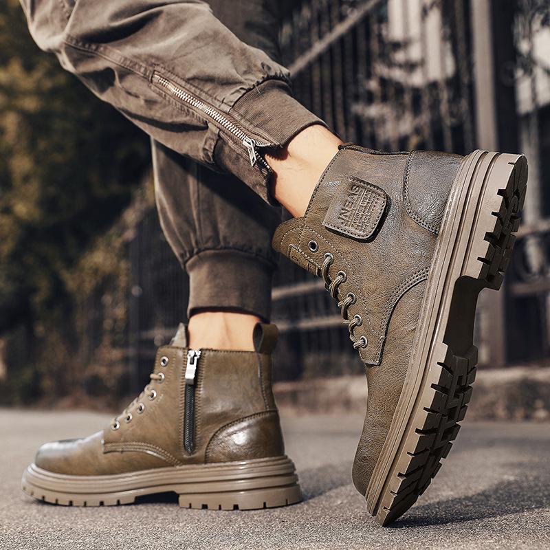 Men's Winter British-Style Velvet High-Top Retro Work Boots – Youth Casual Fashion Lace-Up Martin Boots