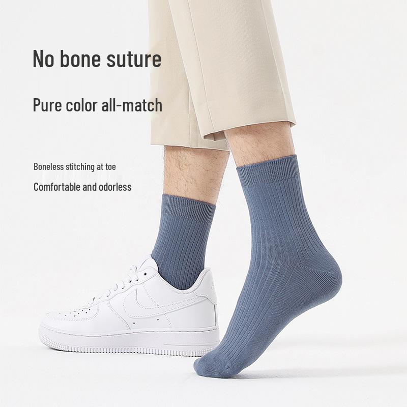 Men's Antibacterial Sweat-Absorbing Cotton Mid-Calf Socks for Business & Casual Wear - Fall/Winter Versatile Styles