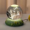 Flower Faux Crystal Ball Night Light 3D Rose Tulip Carnation Blue Bellflower Cat Glass Ball Lamp with Base USB Powered Glowing Sphere Decoration