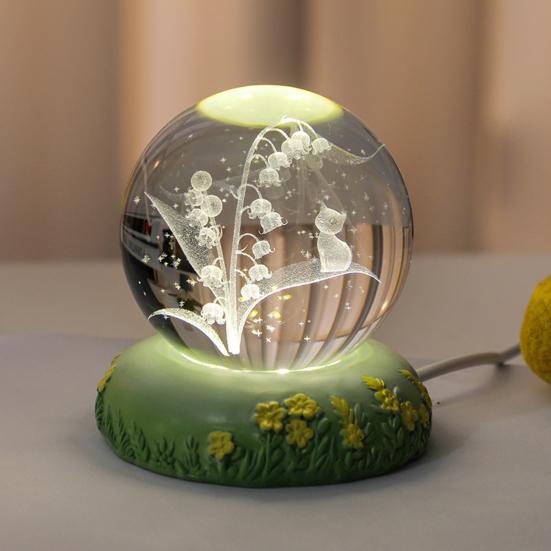 Flower Faux Crystal Ball Night Light 3D Rose Tulip Carnation