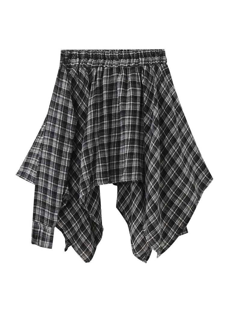 Xu Man Korean Retro Plaid Irregular Hem Tall Slimming Skirt for Women