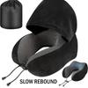 Removable U-shaped Pillow with Cap Adjustable Car Neck Cushion Lightweight Hooded Pillow  Car Trips