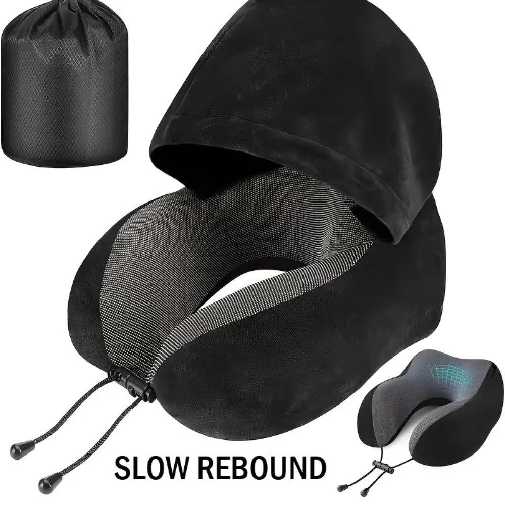 Removable U-shaped Pillow with Cap Adjustable Car Neck Cushion Lightweight Hooded Pillow  Car Trips
