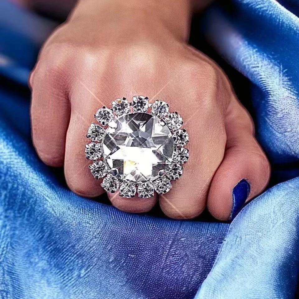 Elegante Anello Circolare Aperto con Diamanti d'Acqua per Donna con Placcatura Elettrica in Diversi Colori