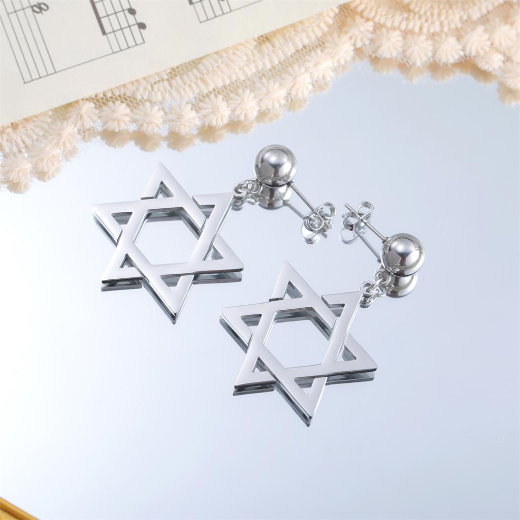 Star of David Stud Earrings Women Stainless Steel Silver Color Classic Six-pointed Star Earrings Jewish Amulet Jewelry