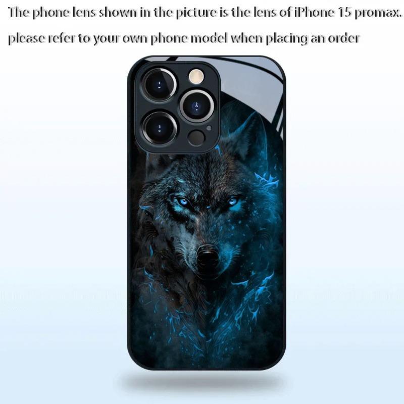 Midnight Wolf Shadow Pattern Tempered Glass Black Phone Case For Samsung Galaxy S23 S24 S25 Ultra Plus FE Shockproof Cover